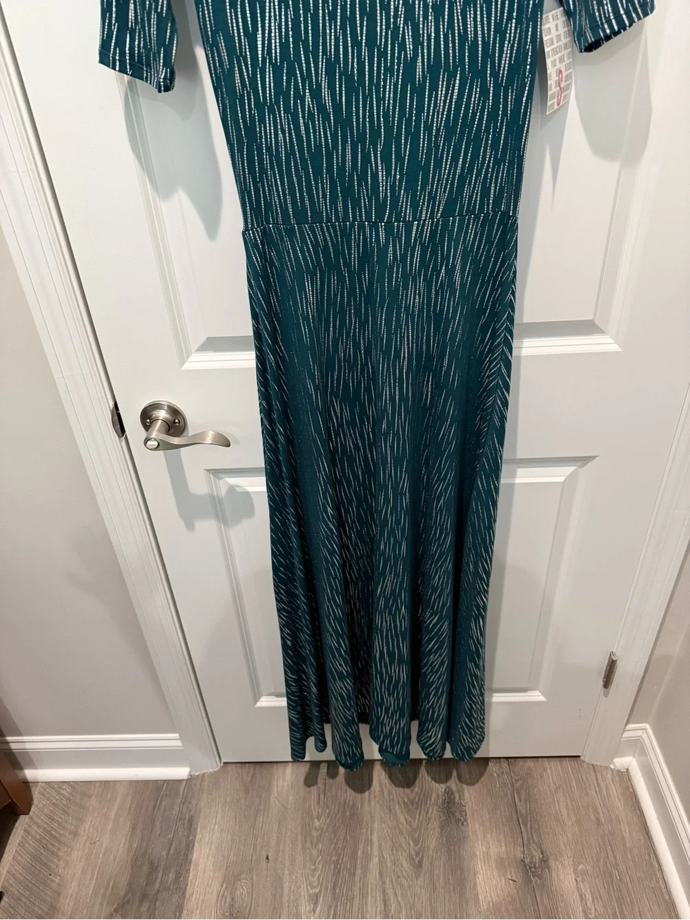 LuLaRoe Teal Maxi Dress with White Linear Print Small - Picture 3 of 6